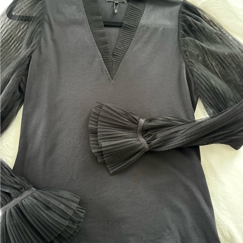 ME+EM Black Blouse with Sheer Tulle Sleeves - Picture 4 of 5